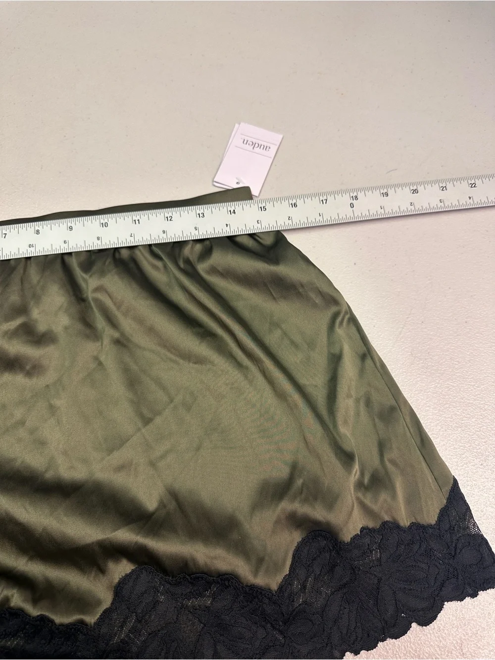 Auden Women's Satin & Lace Lingerie Skirt, L - Moss Green